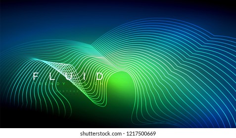 Partículas de onda de flujo digital fondo abstracto, diseño de efecto de humo vectorial