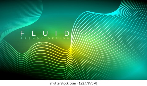 Digital flowing wave particles abstract background, vector smoke effect design