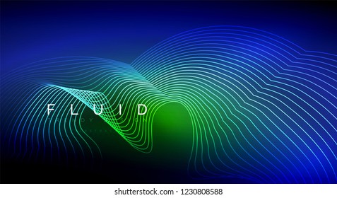 Digital flowing wave particles abstract background, vector smoke effect design