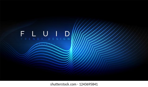 Digital flowing wave particles abstract background, vector smoke effect design