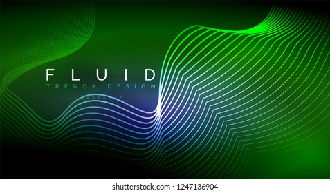 Digital flowing wave particles abstract background, vector smoke effect design