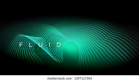 Digital flowing wave particles abstract background, vector smoke effect design