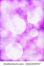 Digital Fluid. Soft Banner. Memphis Flyer. Vibrant Dots. Geometric Texture. Purple Magic Shape. Rainbow Design. Retro Fluorescent Elements. Violet Digital Fluid