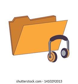 Digital folder and music headphones vector illustration graphic design