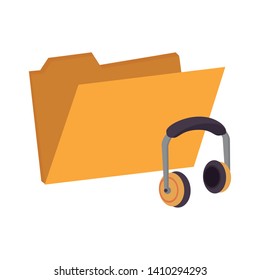 Digital folder and music headphones vector illustration graphic design