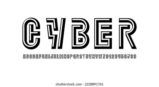 Digital font alphabet from segment line, minimal technology style letters and numbers, vector illustration 10EPS