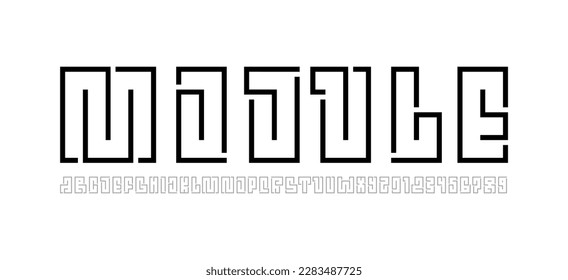 Alfabeto de fuente digital de línea de segmento, letras y números de estilo de tecnología mínima, ilustración vectorial 10EPS