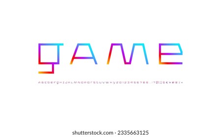 Digital font, digital bright alphabet, bright trendy letters and numbers, vector illustration 10EPS