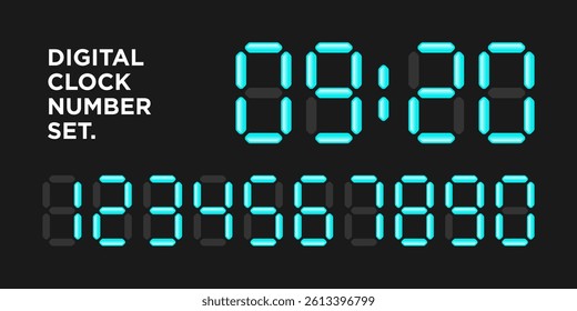 Digital font clock number set. Electronic figures. Vector illustration. calculator numeral font icon