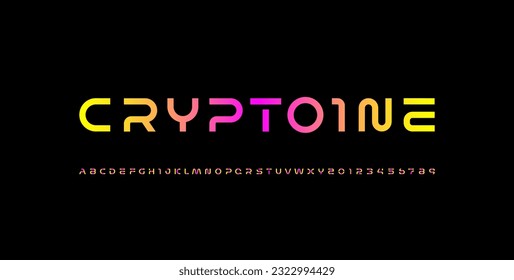 Digital font, cyber alphabet made space future design, bright uppercase Latin letters A-Z and Arab numerals 0-9 made rounded style, vector illustration 10EPS