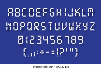 Digital Font In A Flat Design, Each Letter Separately, Vector Illustartion