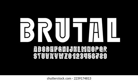 Digital font future alphabet from thick segment line, minimal technology style letters and numbers, vector illustration 10EPS
