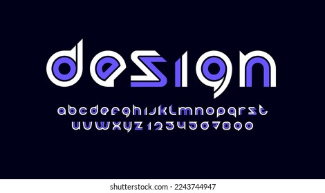 Digital font, modern alphabet, letters and numbers made in future style, vector illustration 10EPS