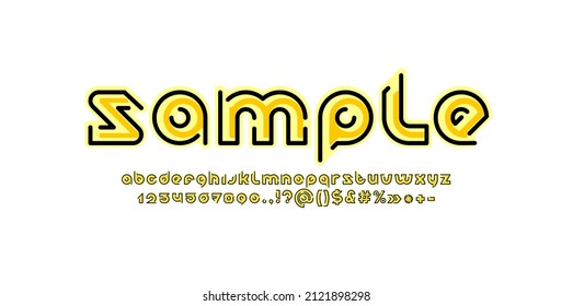 Digital font, rounded modern alphabet, trendy letters from A to Z and numbers from 0 to 9, made with a shift of parts or pieces, vector illustration 10EPS