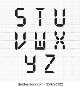 Digital font. Set of letters on a grid.