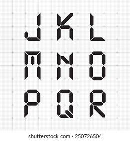 Digital font. Set of letters on a grid.