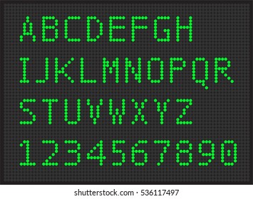 Digital font set, Light banner alphabet and numbers. Vector