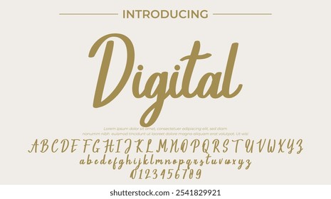 Fonte digital Pincel elegante pintado com letras maiúsculas vetoriais, alfabeto, fonte tipográfica