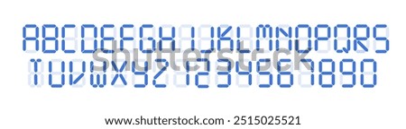 Digital font template. Alarm clock letters and numbers. Calculator digital text for a digital watch and other electronic devices.