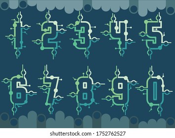 Digital font vector images technology from 1 2 3 4 5 6 7 8 9 0