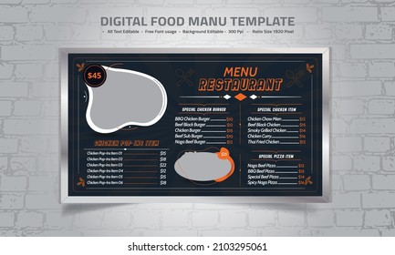 Digital Food Menu Design Vorlage Vektorgrafik.