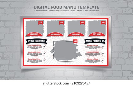 Ilustración Vector de plantilla de diseño de menú de alimentos digitales.