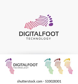 Digital foot, technology, network vector logo template.