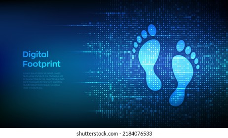 Digital footprint background made with binary code. Digital Signature. Computer identity. Biometric information protection. Personal web track. Matrix background with digits 1.0. Vector Illustration.