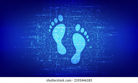 Digital footprint background made with binary code. Digital Signature. Computer identity. Biometric information protection. Personal web track. Matrix background with digits 1.0. Vector Illustration