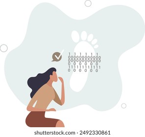 Digitaler Fußabdruck und Titel-Benutzeraktivität im Internet.Cyberspace-Tracking und Browserverlaufsüberwachung von Cookies.Flat Design.Illustration mit Menschen.