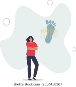 Digital footprint and track user activity on internet.Cyberspace tracking and browser history surveillance from cookies.flat characters.