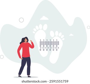 Digital footprint and track user activity on internet.Cyberspace tracking and browser history surveillance from cookies.flat character life .