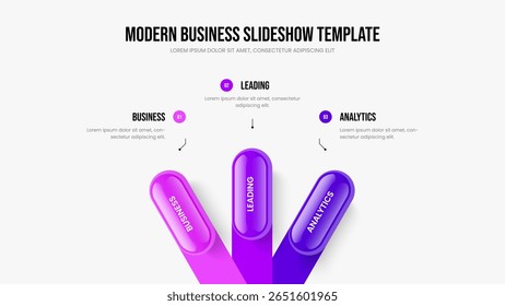 Digital Forecast Three Step Infographic Presentation Design. Visual Insight 3 Option Diagram Slideshow Layout. Advertising Solution Slide Template Vector Illustration.