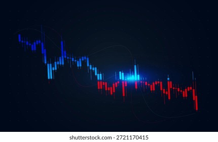 Gráfico de Forex digital con tendencia alcista, Gráfico del mercado de valores con velas rojas y azules utilizadas en los conceptos de fondo de operaciones de Forex Ilustración vectorial