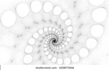 Digital fractal art. Computer generated image with spiral pattern converted to  halftone wave dotted background. Modern dot circles vector texture for posters, business cards, covers, labels mock-up.