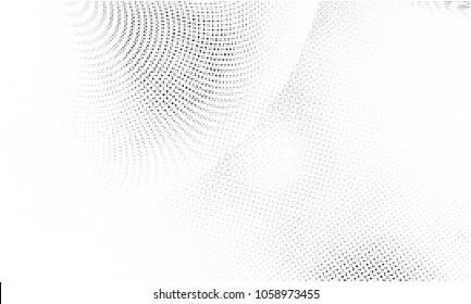 Digital fractal art. Computer generated image with waves pattern converted to  halftone wave dotted background. Modern dot circles vector texture for posters, business cards, covers, labels mock-up.