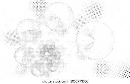 Digital fractal art. Computer generated image with bubbles pattern converted to  halftone wave dotted background. Modern dot circles vector texture for posters, business cards, covers, labels mock-up.