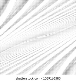 Digital fractal art. Computer generated image with lines pattern converted to  halftone wave dotted background. Modern dot circles vector texture for posters, business cards, covers, labels mock-up.
