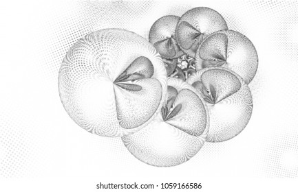 Digital fractal art. Computer generated image with bubbles pattern converted to  halftone wave dotted background. Modern dot circles vector texture for posters, business cards, covers, labels mock-up.