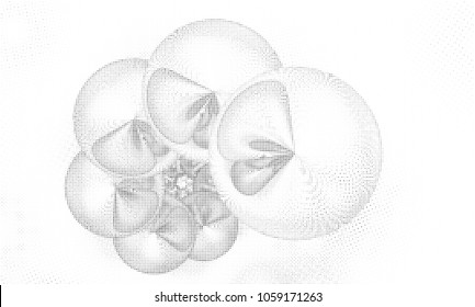 Digital fractal art. Computer generated image with bubbles pattern converted to  halftone wave dotted background. Modern dot circles vector texture for posters, business cards, covers, labels mock-up.