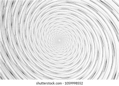 Digital fractal art. Computer generated image with spiral pattern converted to  halftone wave dotted background. Modern dot circles vector texture for posters, business cards, covers, labels mock-up.