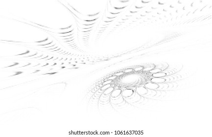 Digital fractal art. Computer generated fractal storm image converted to  halftone wave dotted background. Modern dot circles vector texture for posters, business cards, covers, labels mock-up.