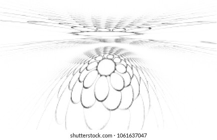 Digital fractal art. Computer generated fractal mirror rings  image converted to  halftone wave dotted background. Modern dot circles vector texture for posters, business cards, covers labels mock-up.