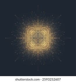 Digital fractal element with connected golden lines and dots. Minimal lines plexus array. Big data complex visualization. Vector illustration.