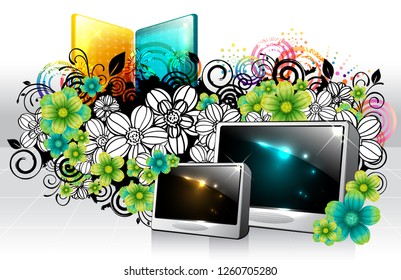 Digital frame with flora design