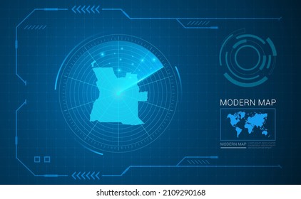 Digital frame technology Map of Angola radar vector HUD, GUI, UI interface.