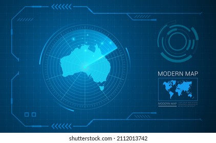 Digital frame technology Map of Australia radar vector HUD, GUI, UI interface.