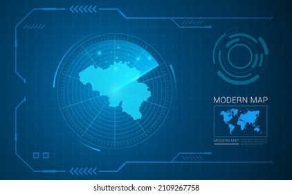 Tecnología de cuadro digital Mapa del vector de radar belga HUD, GUI, interfaz de interfaz de usuario.