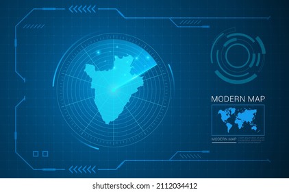 Digital frame technology Map of Burundi radar vector HUD, GUI, UI interface.