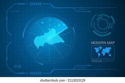 Digital frame technology Map of Central African radar vector HUD, GUI, UI interface.